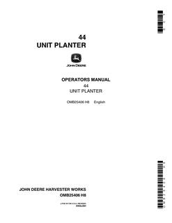 John Deere 44 Unit Planter Planter Operator's manual OMB25406 — actual manual cover