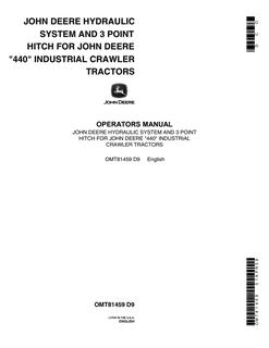 John Deere 440 Industrial Crawler Tractor Hydraulic system and 3-point hitch Operator manual OMT81459 — actual manual cover