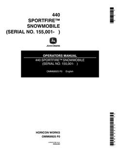 John Deere 440 Sportfire Snowmobile Operator's manual OMM68925 — actual manual cover