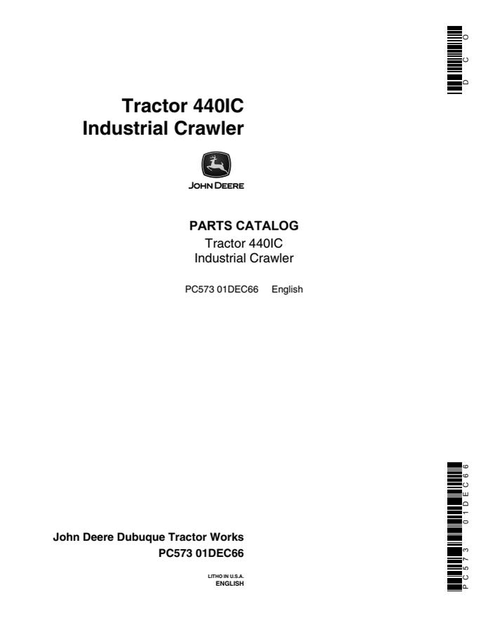 John Deere 440IC Industrial crawler tractor Parts catalog PC573 — actual manual cover