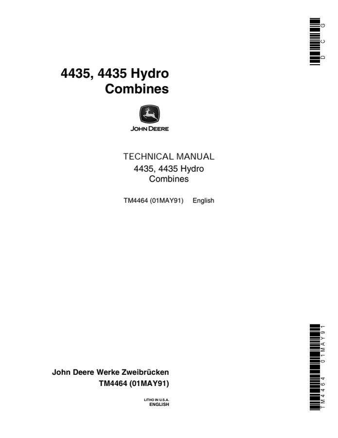 John Deere 4435, 4435 Hydro Combine Repair Technical Manual TM4464 — actual manual cover