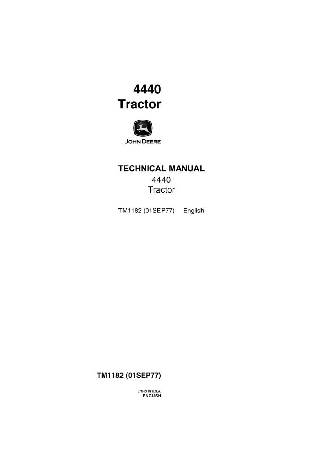 John Deere 4440 Tractor Technical Manual — actual manual cover