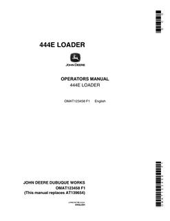 John Deere 444E Loader Operator manual OMAT123458 — actual manual cover
