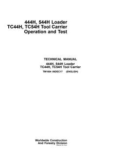 John Deere 444H, 544H, TC44H, TC54H Loader and Tool Carrier Operation and Test Technical Manual TM1604 — actual manual cover