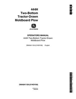 John Deere 444H two-bottom Moldboard plow Operator manual OMA841158 — actual manual cover