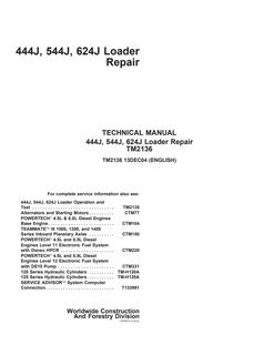 John Deere 444J, 544J and 624J Loaders Repair Manual — actual manual cover