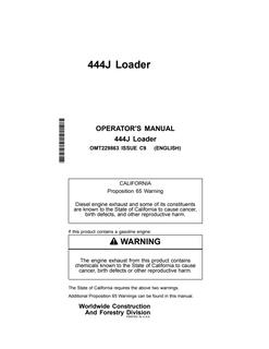 John Deere 444J Loader Operator manual OMT229863 — actual manual cover