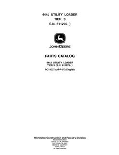 John Deere 444J Tier 3 Utility loader Parts catalog PC10027 — actual manual cover