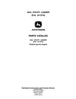 John Deere 444J Utility loader Parts catalog PC9338 — actual manual cover