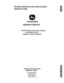 John Deere 45 round back Self-propelled combine Operator manual OMH45157 — actual manual cover