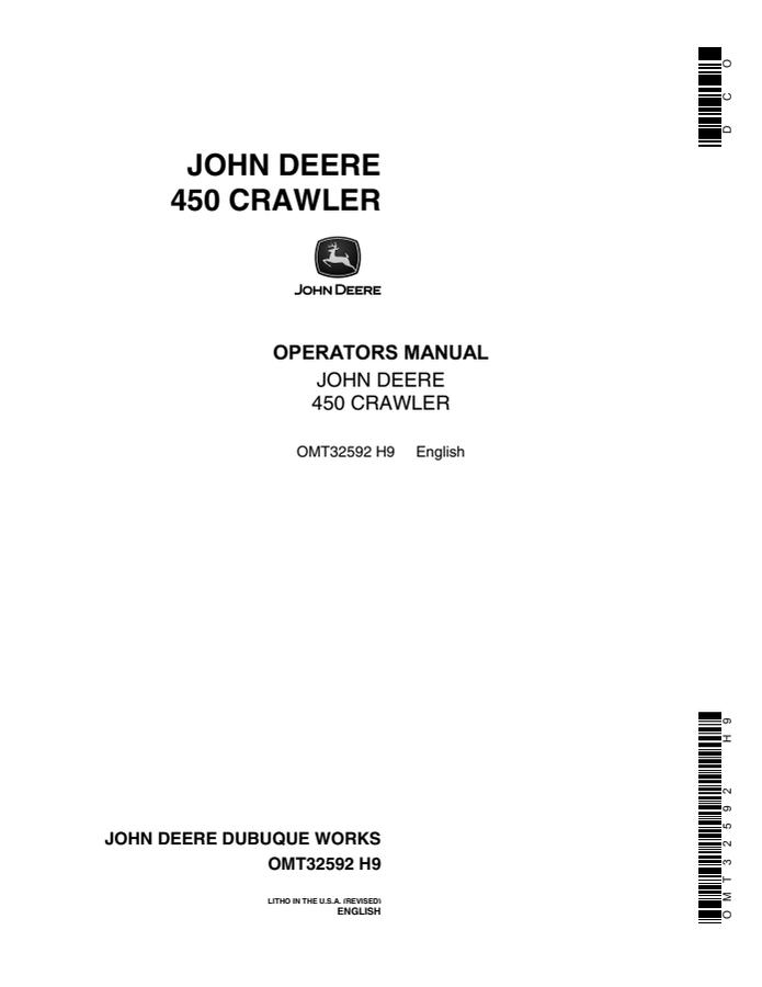 John Deere 450 Crawler Operator manual OMT32592 — actual manual cover