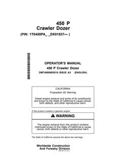 John Deere 450 P Crawler dozer Operator manual OMT480069X019 — actual manual cover