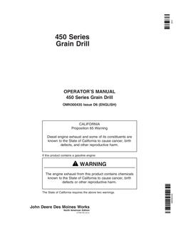 John Deere 450 Series Grain drill Operator manual OMN300435 — actual manual cover