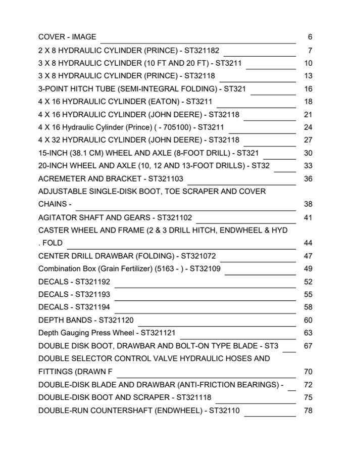 John Deere 450 Series grain drills; configurations referenced on contents pages Grain drill Parts catalog PC2250 — actual manual cover
