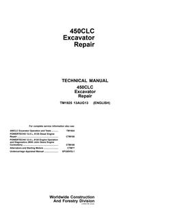 John Deere 450CLC Excavator Repair technical manual TM1925 — actual manual cover
