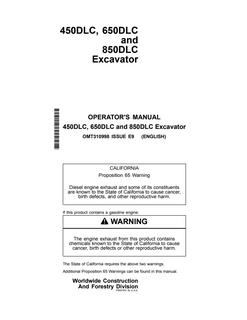 John Deere 450DLC, 650DLC, 850DLC Excavator Operator's manual OMT310998 — actual manual cover
