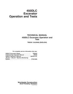 John Deere 450DLC Excavator Operation and tests manual TM2361 — actual manual cover