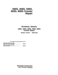 John Deere 450G, 455G, 550G, 555G, 650G Crawler Repair technical manual TM1404 — actual manual cover