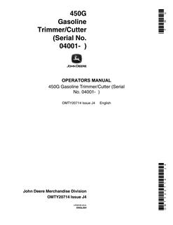 John Deere 450G Gasoline trimmer/cutter Operator manual OMTY20714 — actual manual cover