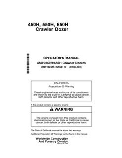 John Deere 450H, 550H, 650H Crawler dozer Operator's manual OMT182515 — actual manual cover