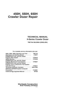 John Deere 450H, 550H, 650H Crawler Dozer Repair Technical Manual — actual manual cover