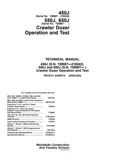 John Deere 450J, 550J, 650J Crawler Dozer Operation and Test Technical Manual TM10721 — actual manual cover