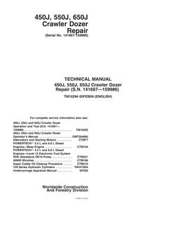 John Deere 450J, 550J, 650J Crawler dozer Repair technical manual TM10294 — actual manual cover