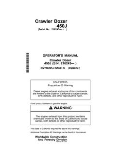 John Deere 450J Crawler dozer Operator manual OMT302214 — actual manual cover