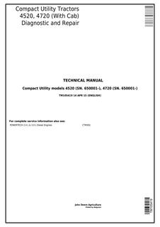 John Deere 4520, 4720 Compact Utility Tractor Diagnostic and Repair Technical Manual — actual manual cover