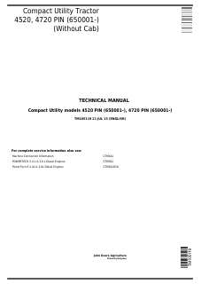 John Deere 4520, 4720 Compact utility tractor Technical Manual TM105119 — actual manual cover