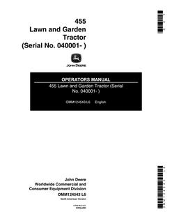 John Deere 455 Lawn and garden tractor Operator manual OMM124543 — actual manual cover