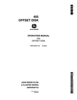 John Deere 455 Offset disk Operator manual OMA46594 — actual manual cover