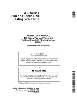 John Deere 455 Series Two and Three Unit Folding grain drill Operator's manual OMN300244 — actual manual cover