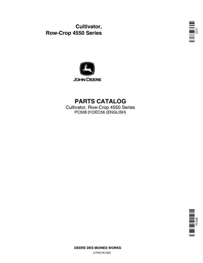 John Deere 4550 Series Cultivator Parts catalog PC508 — actual manual cover