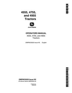 John Deere 4555/4755/4955 Tractor Operator manual OMRW25630 — actual manual cover