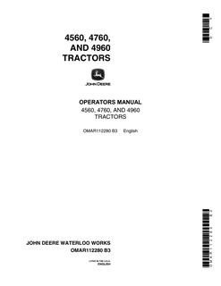 John Deere 4560/4760/4960 Tractor Operator manual OMAR112280 — actual manual cover