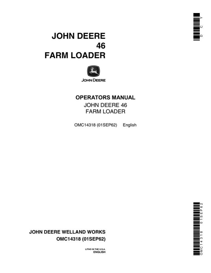 John Deere 46 Farm loader Operator manual OMC14318 — actual manual cover
