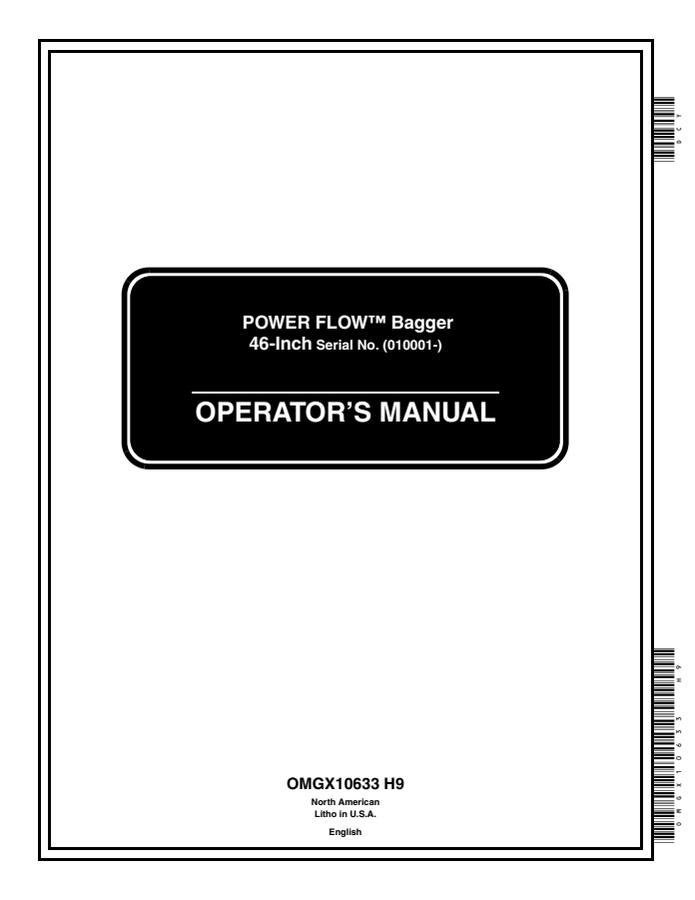John Deere 46-inch Power Flow Bagger Operator manual OMGX10633 — actual manual cover