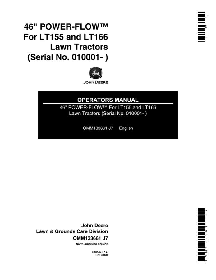 John Deere 46-inch Power Flow Power Flow bagger Operator manual OMM133661 — actual manual cover