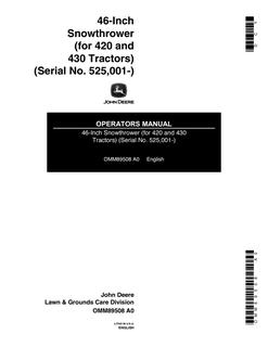 John Deere 46-inch Snowthrower Operator manual OMM89508 — actual manual cover