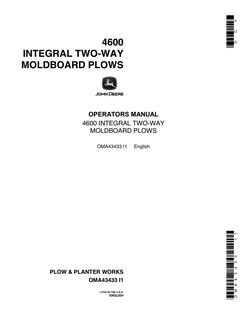 John Deere 4600 Moldboard plow Operator manual OMA43433 — actual manual cover
