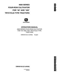 John Deere 4600 Series four-row Cultivator Operator manual OMN39156 — actual manual cover