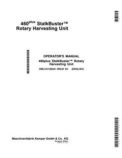 John Deere 460plus StalkBuster Rotary harvesting unit Operator manual OMLCA128842 — actual manual cover