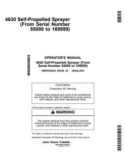 John Deere 4630 Self-propelled agricultural sprayer Operator's manual OMKK36433 — actual manual cover