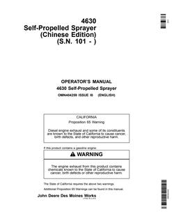 John Deere 4630 Self-propelled sprayer Operator manual OMN404259 — actual manual cover