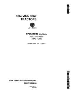 John Deere 4650/4850 Tractor Operator manual OMRW16854 — actual manual cover