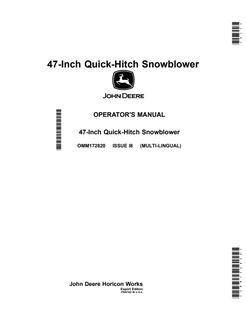 John Deere 47-inch quick-hitch Snowblower Operator manual OMM172820 — actual manual cover