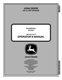 John Deere 47-inch Snowblower Operator manual OMLVU24140 — actual manual cover