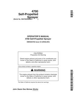 John Deere 4700 Self-propelled sprayer Operator manual OMN303758 — actual manual cover