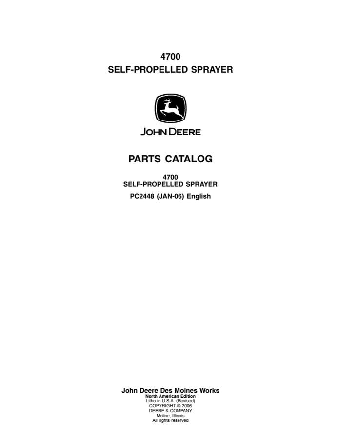 John Deere 4700 Sprayer Parts Catalog PC2448 — actual manual cover